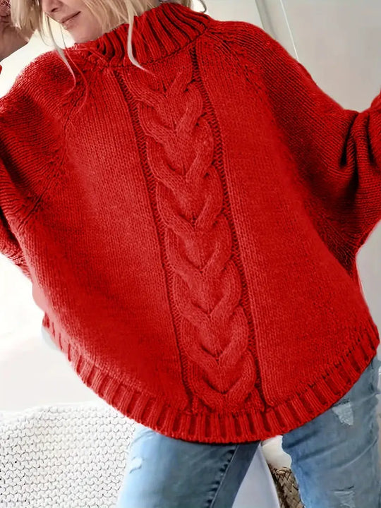 Übergröße Hochgeschlossener Pullover | Lockerer Strickpulli für Damen