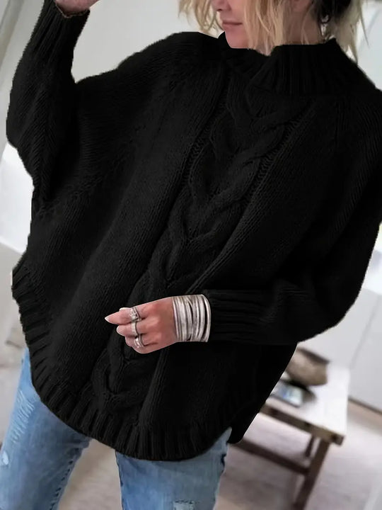 Übergröße Hochgeschlossener Pullover | Lockerer Strickpulli für Damen