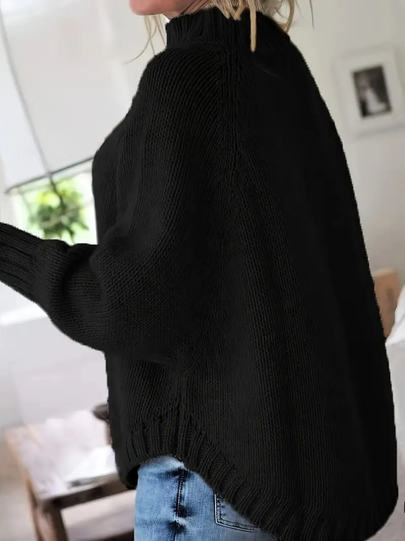 Übergröße Hochgeschlossener Pullover | Lockerer Strickpulli für Damen