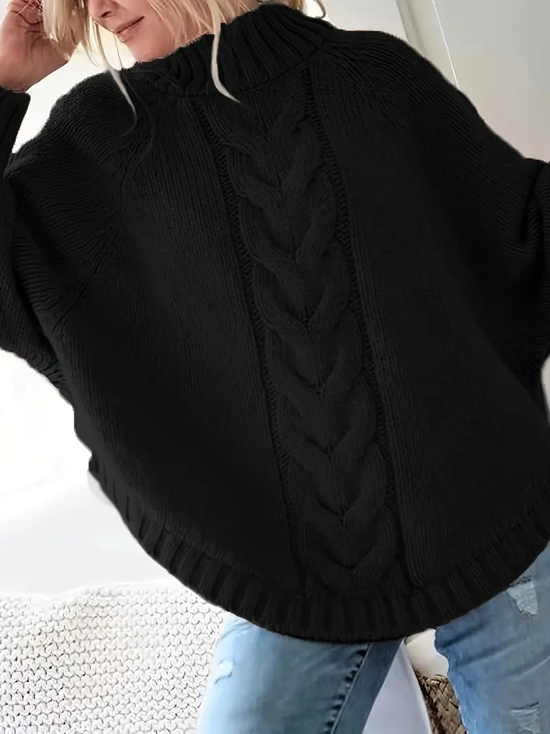 Übergröße Hochgeschlossener Pullover | Lockerer Strickpulli für Damen