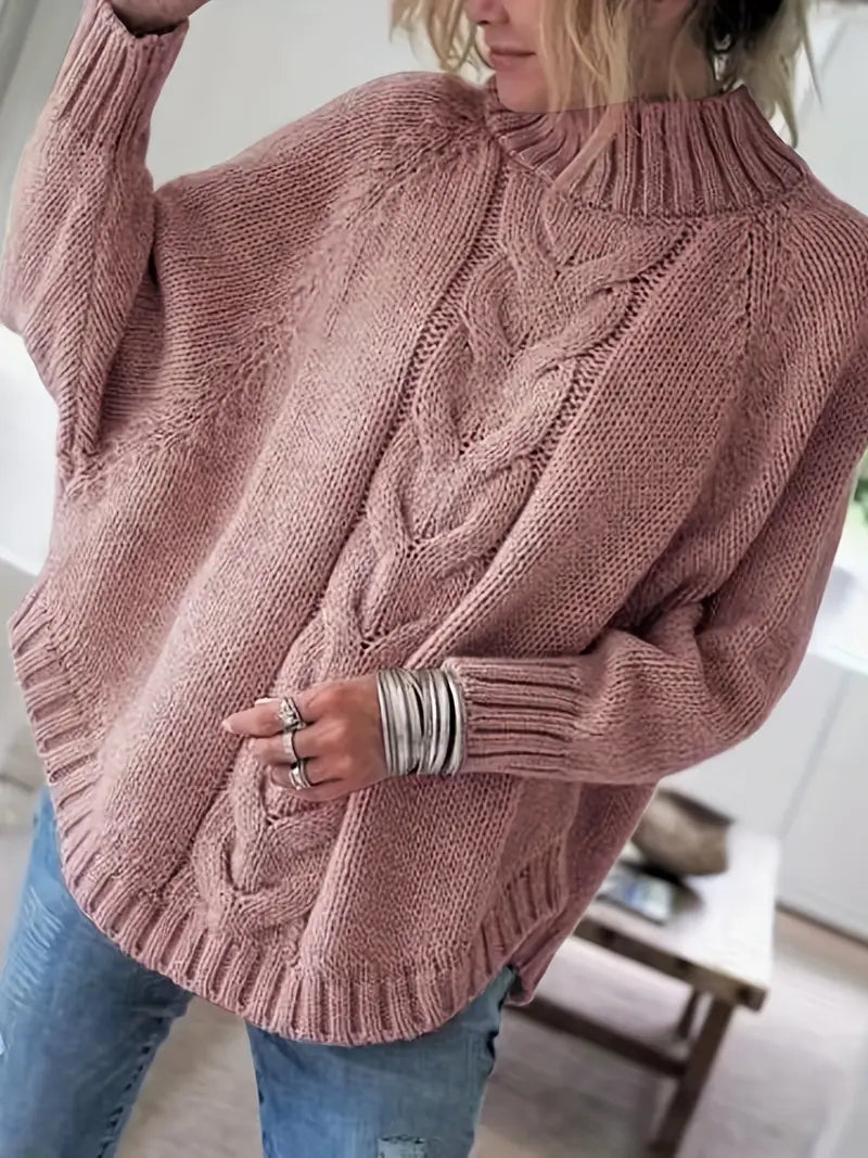 Übergröße Hochgeschlossener Pullover | Lockerer Strickpulli für Damen