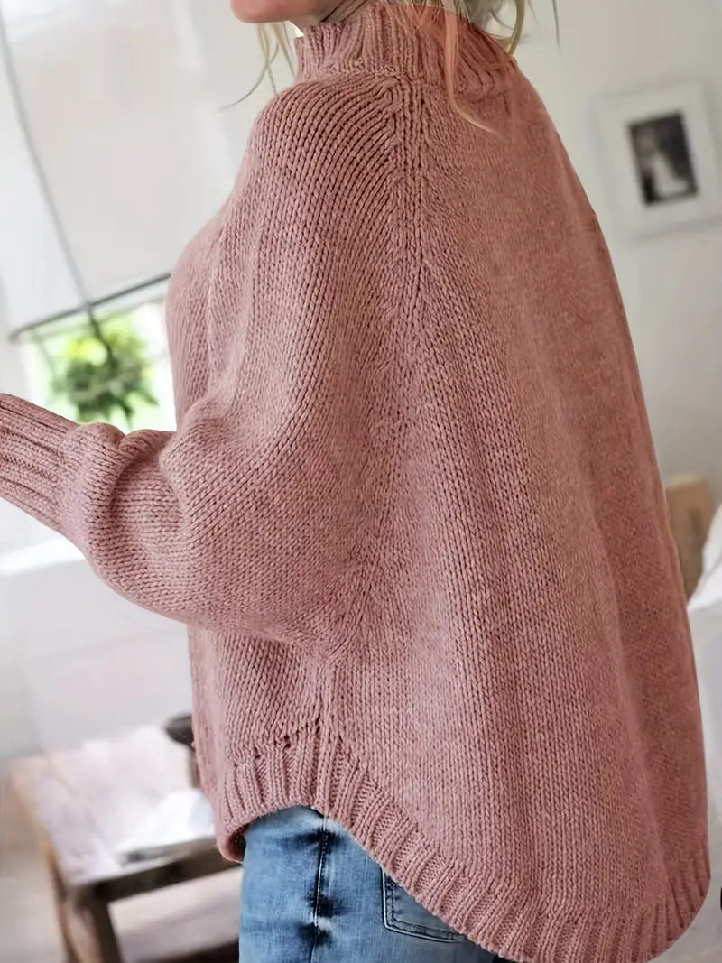 Übergröße Hochgeschlossener Pullover | Lockerer Strickpulli für Damen