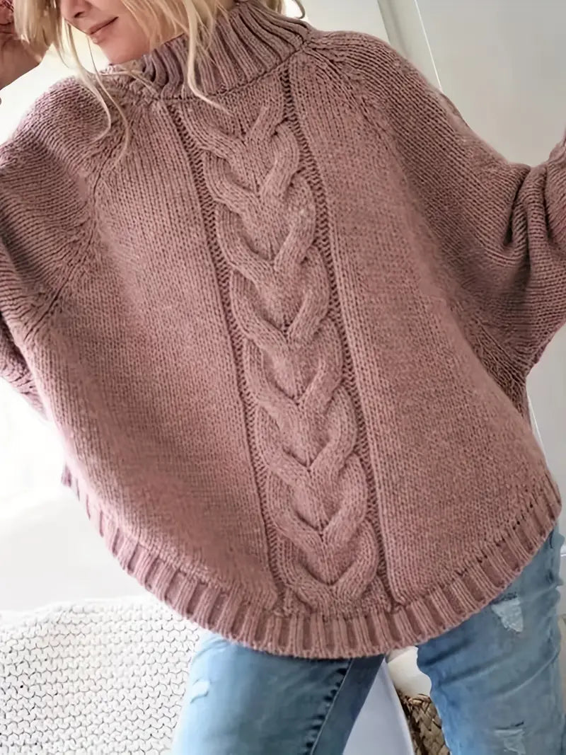 Übergröße Hochgeschlossener Pullover | Lockerer Strickpulli für Damen