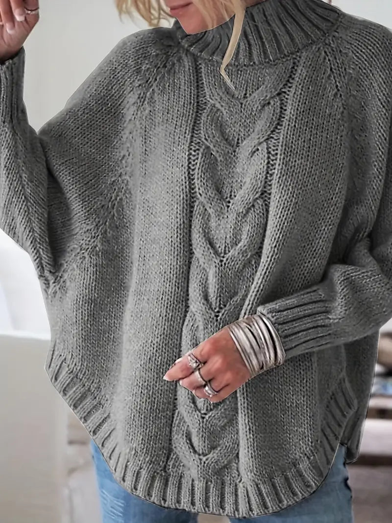 Übergröße Hochgeschlossener Pullover | Lockerer Strickpulli für Damen