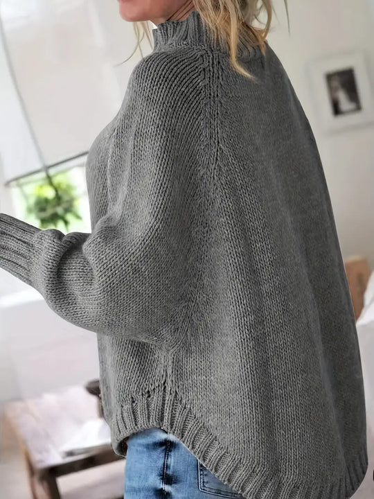 Übergröße Hochgeschlossener Pullover | Lockerer Strickpulli für Damen