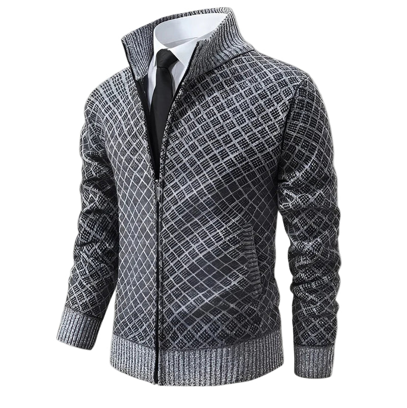 Zip-Up Fleecejacke für Herren | Strickjacke mit Stehkragen