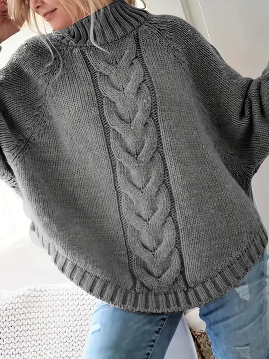 Übergröße Hochgeschlossener Pullover | Lockerer Strickpulli für Damen