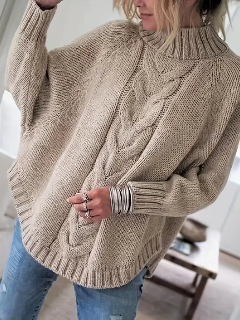 Übergröße Hochgeschlossener Pullover | Lockerer Strickpulli für Damen