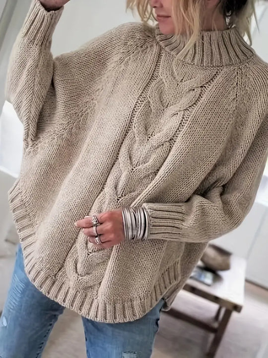 Übergröße Hochgeschlossener Pullover | Lockerer Strickpulli für Damen