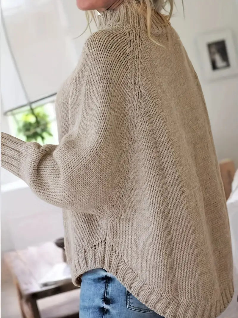 Übergröße Hochgeschlossener Pullover | Lockerer Strickpulli für Damen
