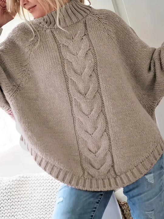 Übergröße Hochgeschlossener Pullover | Lockerer Strickpulli für Damen