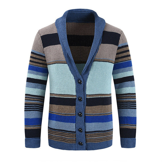 Gestreifte Strickjacke für Herren | Jacke mit Schalkragen