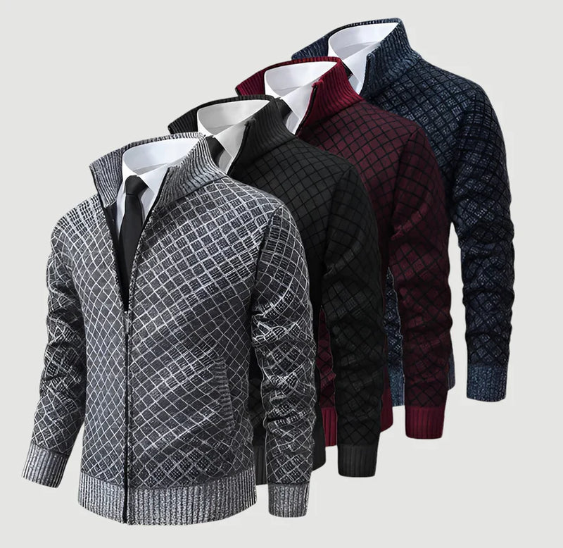 Zip-Up Fleecejacke für Herren | Strickjacke mit Stehkragen