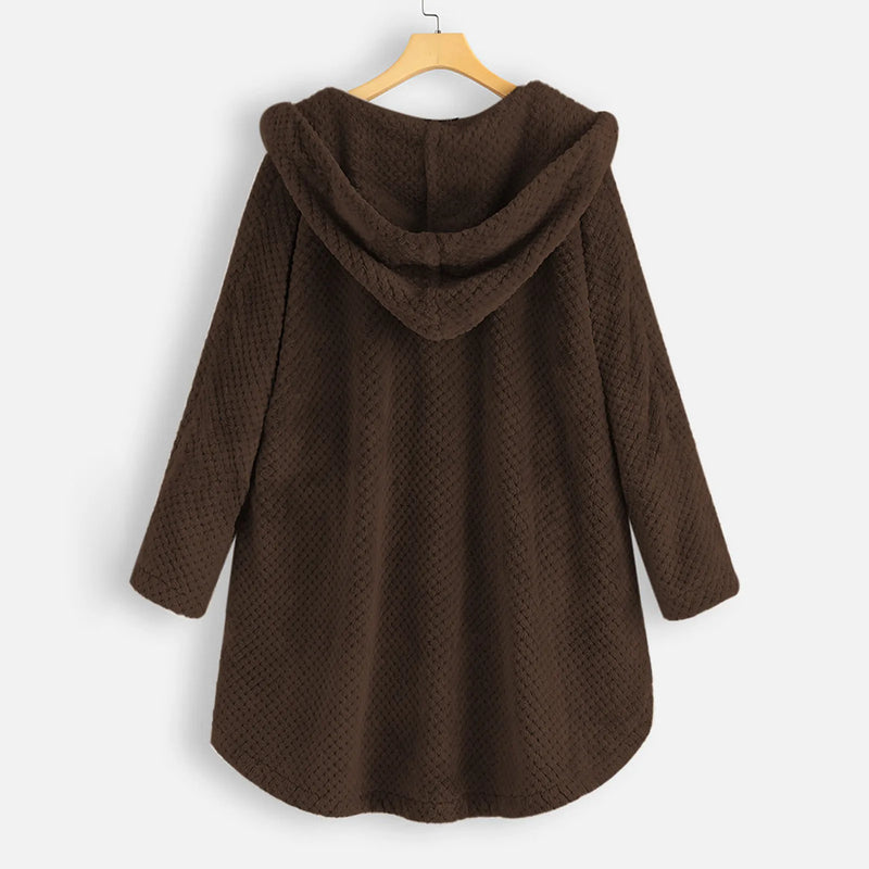 Damen Fleece-Jacke mit Kapuze | Übergröße Wintermantel