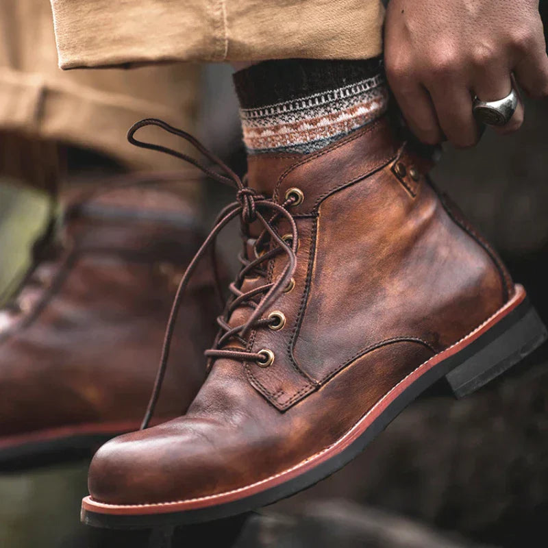 Klassische Schnürstiefel für Herren | Runde Knöchelstiefel