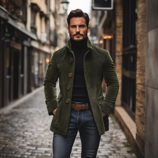 Cord-Mantel mit Stehkragen für Herren | Klassische Kurzjacke