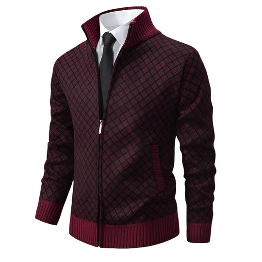 Zip-Up Fleecejacke für Herren | Strickjacke mit Stehkragen