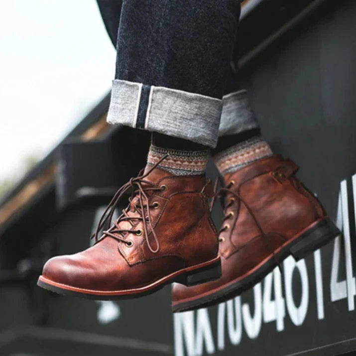 Klassische Schnürstiefel für Herren | Runde Knöchelstiefel