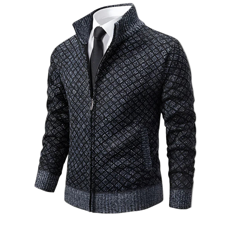 Zip-Up Fleecejacke für Herren | Strickjacke mit Stehkragen
