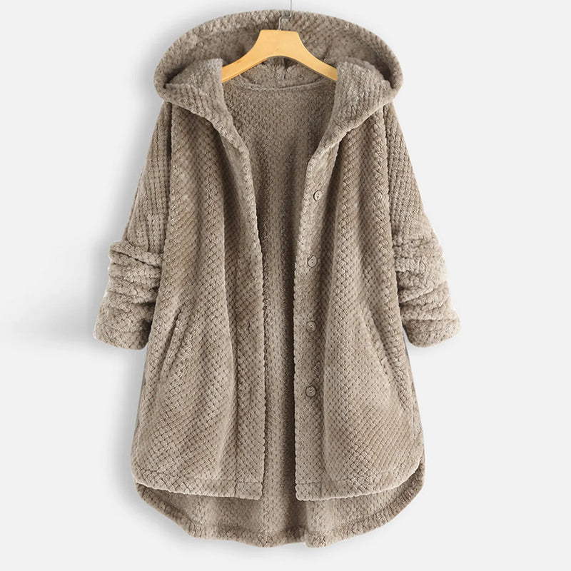 Damen Fleece-Jacke mit Kapuze | Übergröße Wintermantel