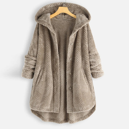 Damen Fleece-Jacke mit Kapuze | Übergröße Wintermantel