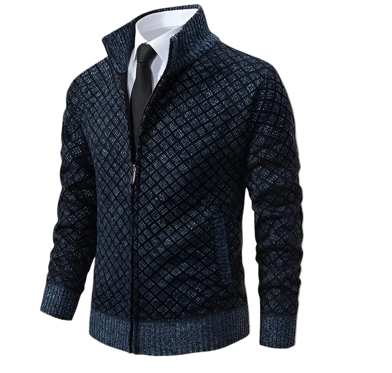 Zip-Up Fleecejacke für Herren | Strickjacke mit Stehkragen