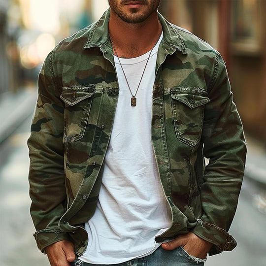 Tarnmuster Jacke für Herren | Lässige Hemdjacke mit Revers