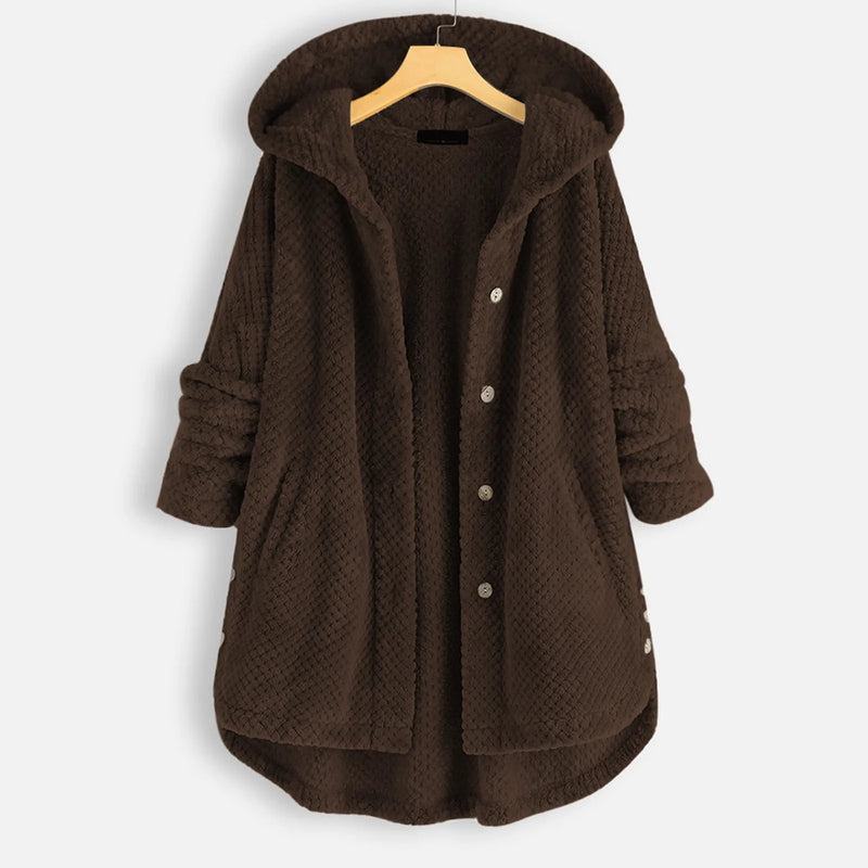 Damen Fleece-Jacke mit Kapuze | Übergröße Wintermantel