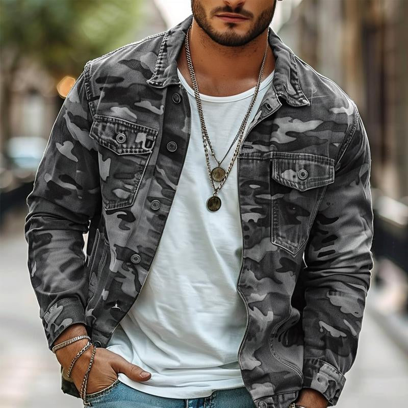 Tarnmuster Jacke für Herren | Lässige Hemdjacke mit Revers