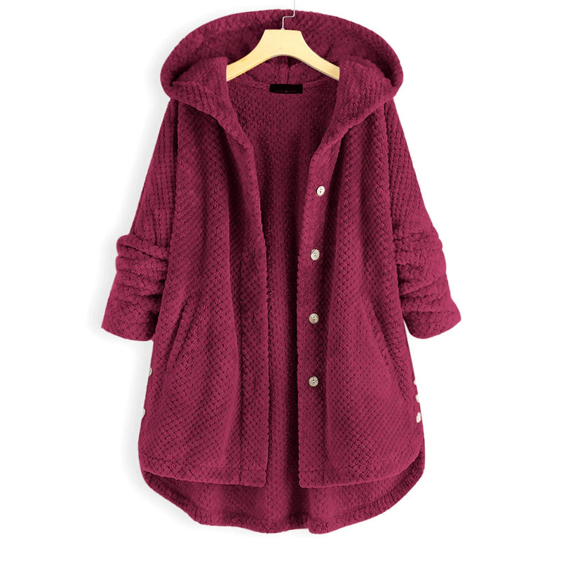 Damen Fleece-Jacke mit Kapuze | Übergröße Wintermantel