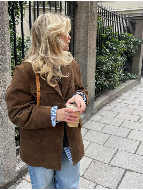 Kapuzen-Teddy-Mantel für Damen | Offene Kunstfelljacke mit Knöpfen