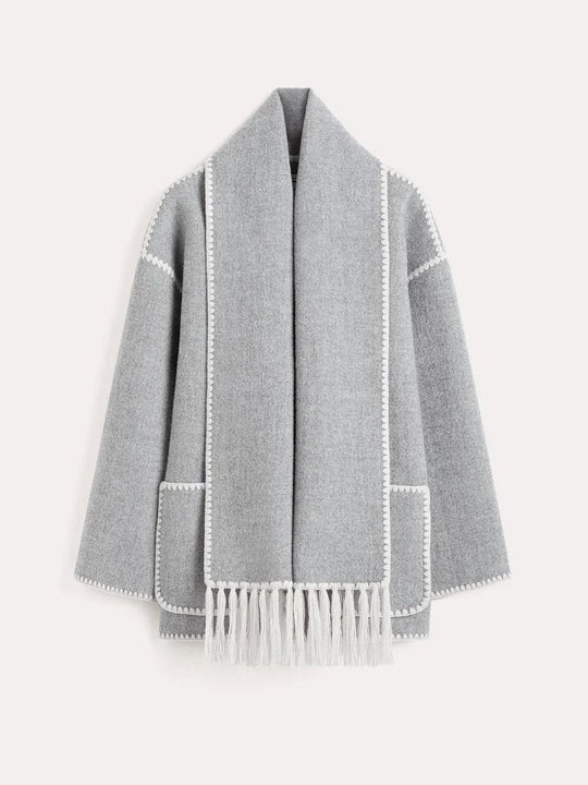 Damen Schaljacke | Mantel mit Knöpfen und Fransen-Einzelheiten