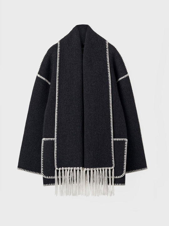 Damen Schaljacke | Mantel mit Knöpfen und Fransen-Einzelheiten