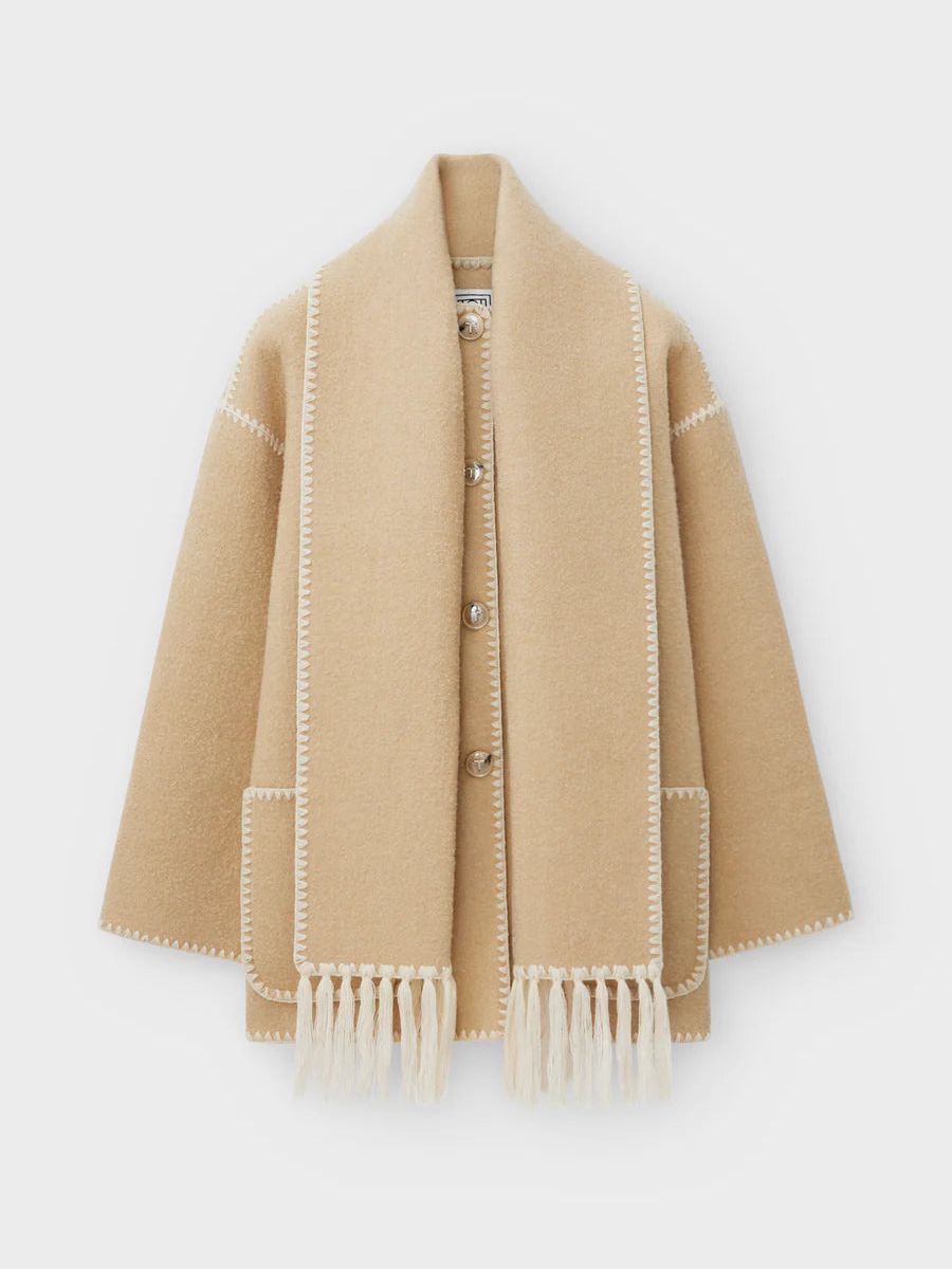 Damen Schaljacke | Mantel mit Knöpfen und Fransen-Einzelheiten