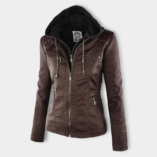 Damen-Moto-Jacke mit abnehmbarer Kapuze