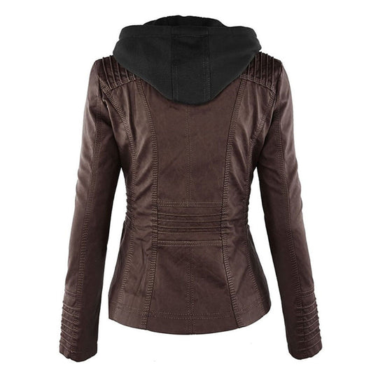 Damen-Moto-Jacke mit abnehmbarer Kapuze