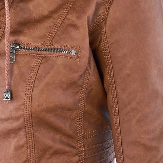 Damen-Moto-Jacke mit abnehmbarer Kapuze