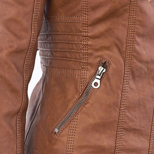 Damen-Moto-Jacke mit abnehmbarer Kapuze