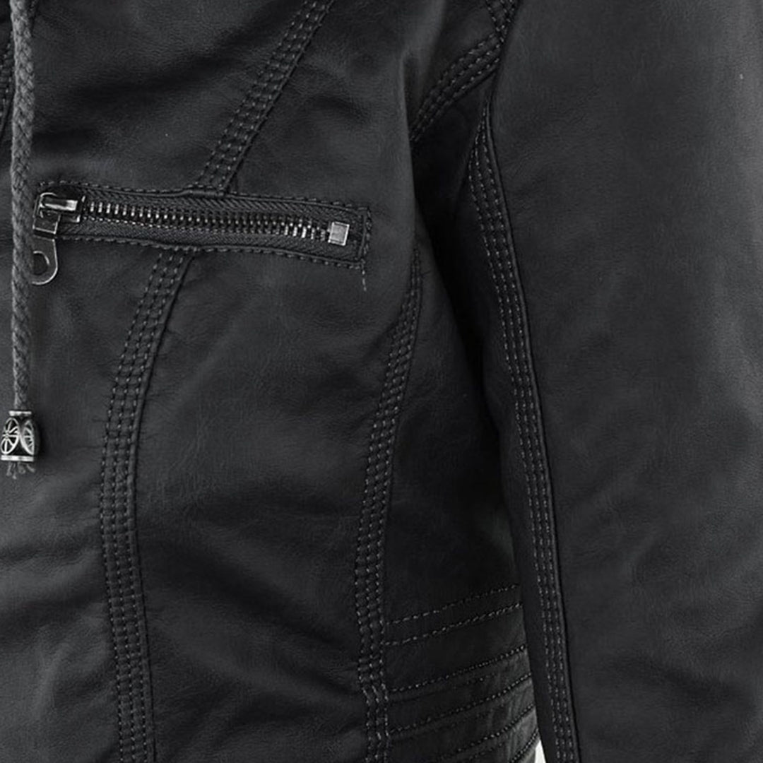 Damen-Moto-Jacke mit abnehmbarer Kapuze