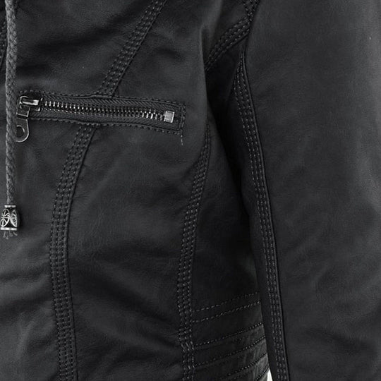 Damen-Moto-Jacke mit abnehmbarer Kapuze