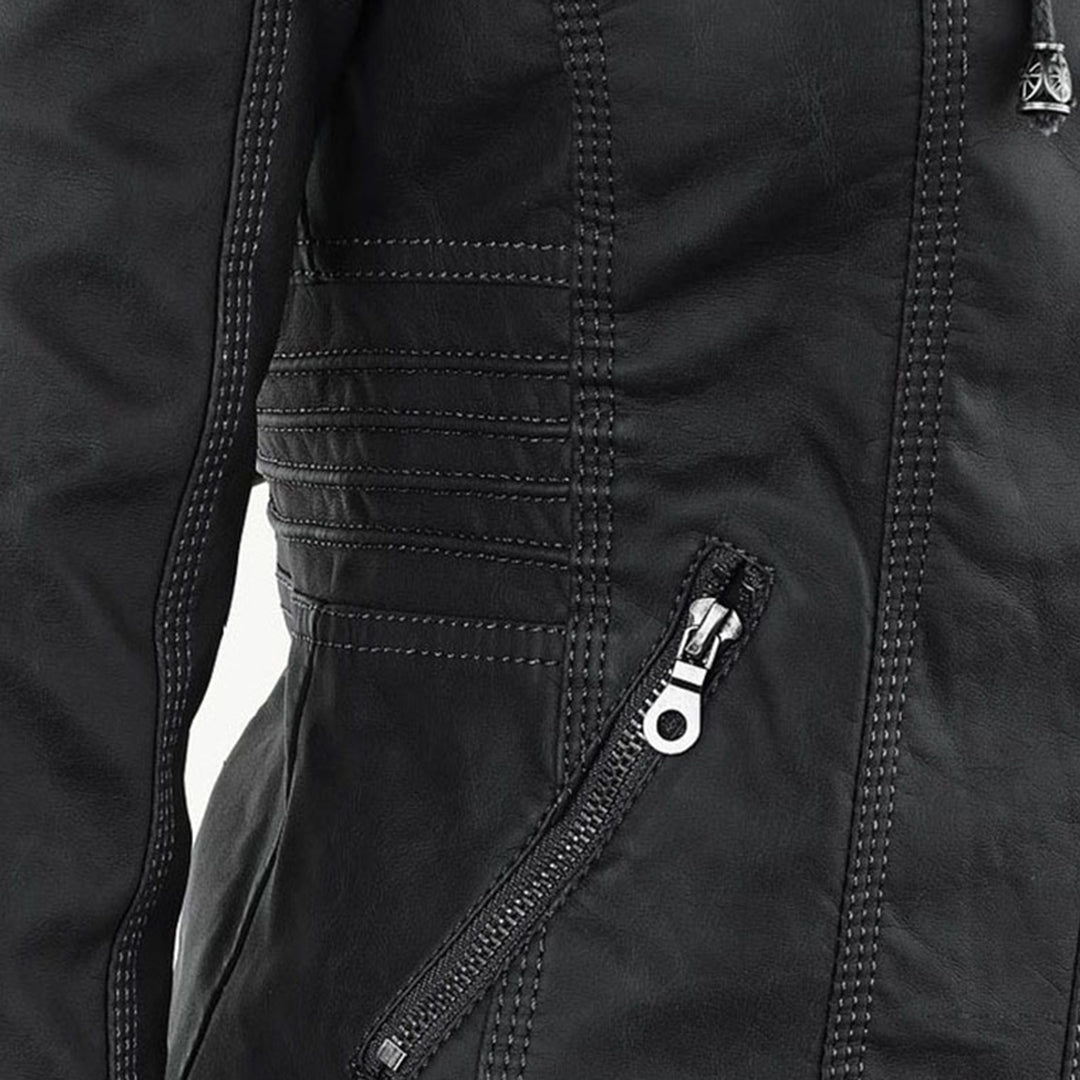 Damen-Moto-Jacke mit abnehmbarer Kapuze
