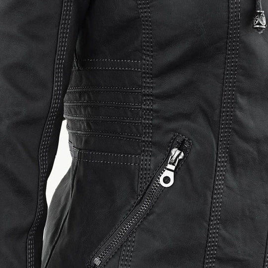 Damen-Moto-Jacke mit abnehmbarer Kapuze