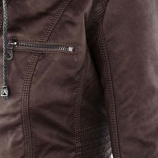 Damen-Moto-Jacke mit abnehmbarer Kapuze