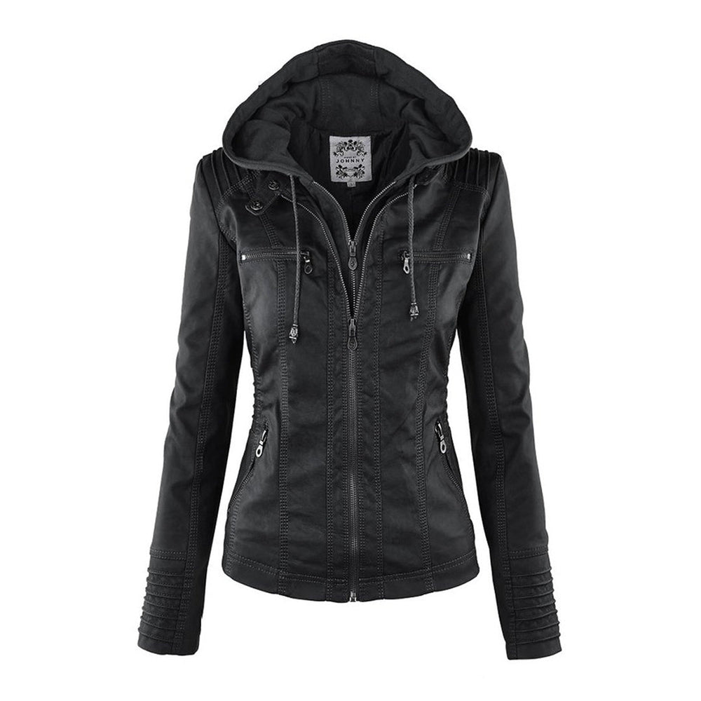 Damen-Moto-Jacke mit abnehmbarer Kapuze