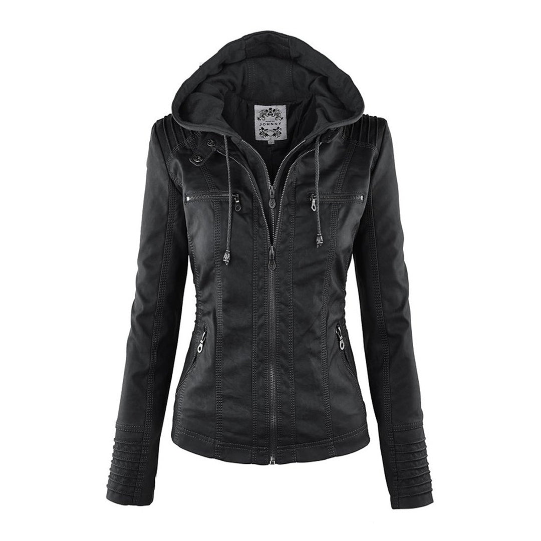 Damen-Moto-Jacke mit abnehmbarer Kapuze