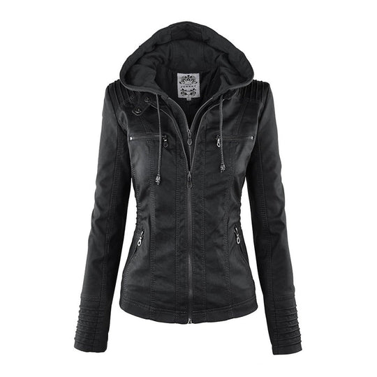 Damen-Moto-Jacke mit abnehmbarer Kapuze