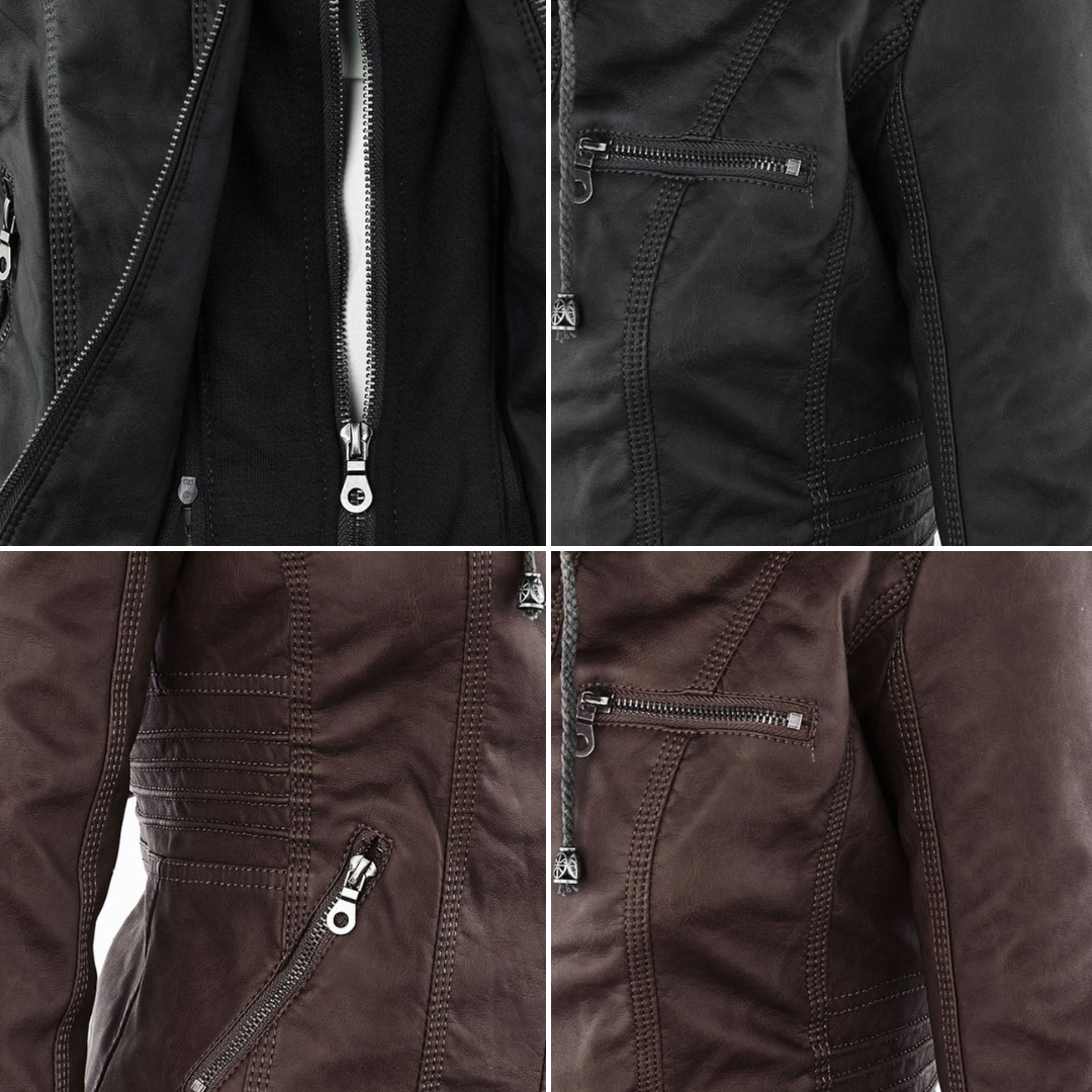 Damen-Moto-Jacke mit abnehmbarer Kapuze