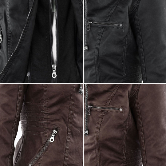 Damen-Moto-Jacke mit abnehmbarer Kapuze