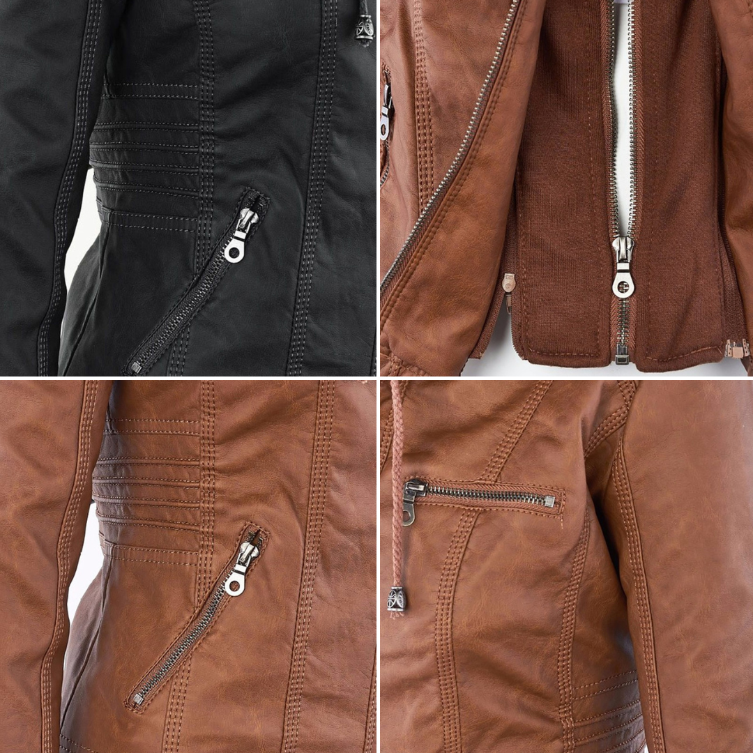 Damen-Moto-Jacke mit abnehmbarer Kapuze