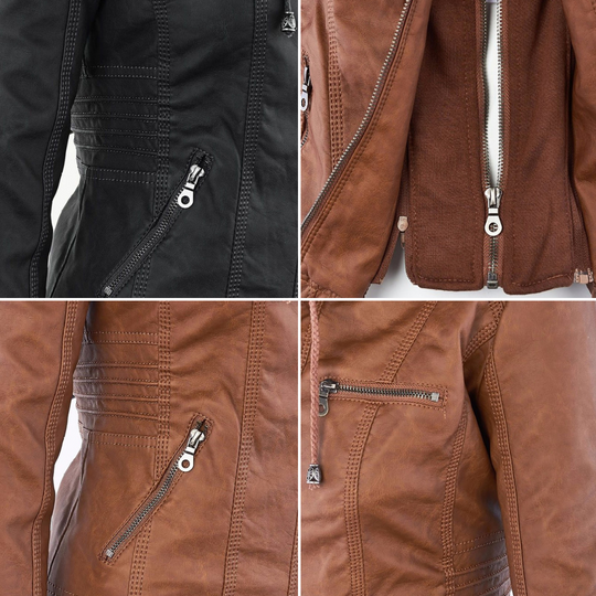 Damen-Moto-Jacke mit abnehmbarer Kapuze